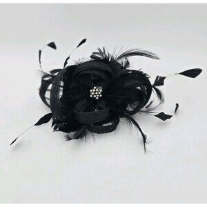 Fascinator Black Saks Fifth Avenue Feather Rhinestone Ribbon Kentucky Derby Hats